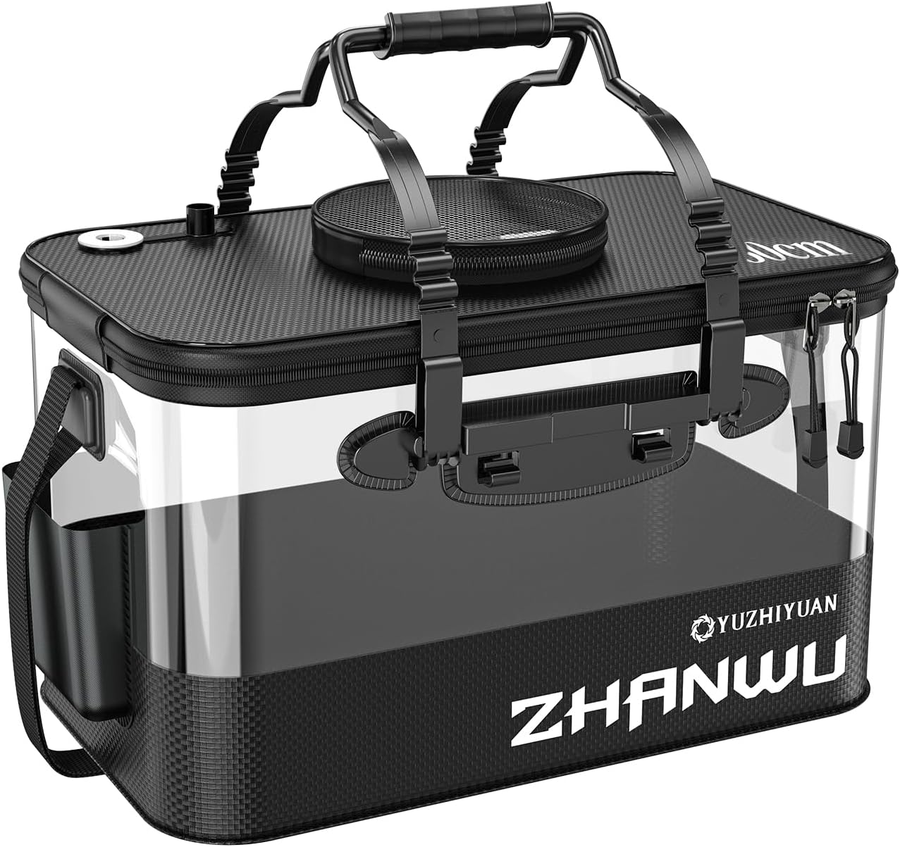 Fishing Bucket Foldable, 6Gallon/10Gallon Live Bait Bucket,Thickened EVA Transparent Lid Live Fish Container with Aeration Hole, Live Bait Bucket for Camping, Fishing Day(Black)