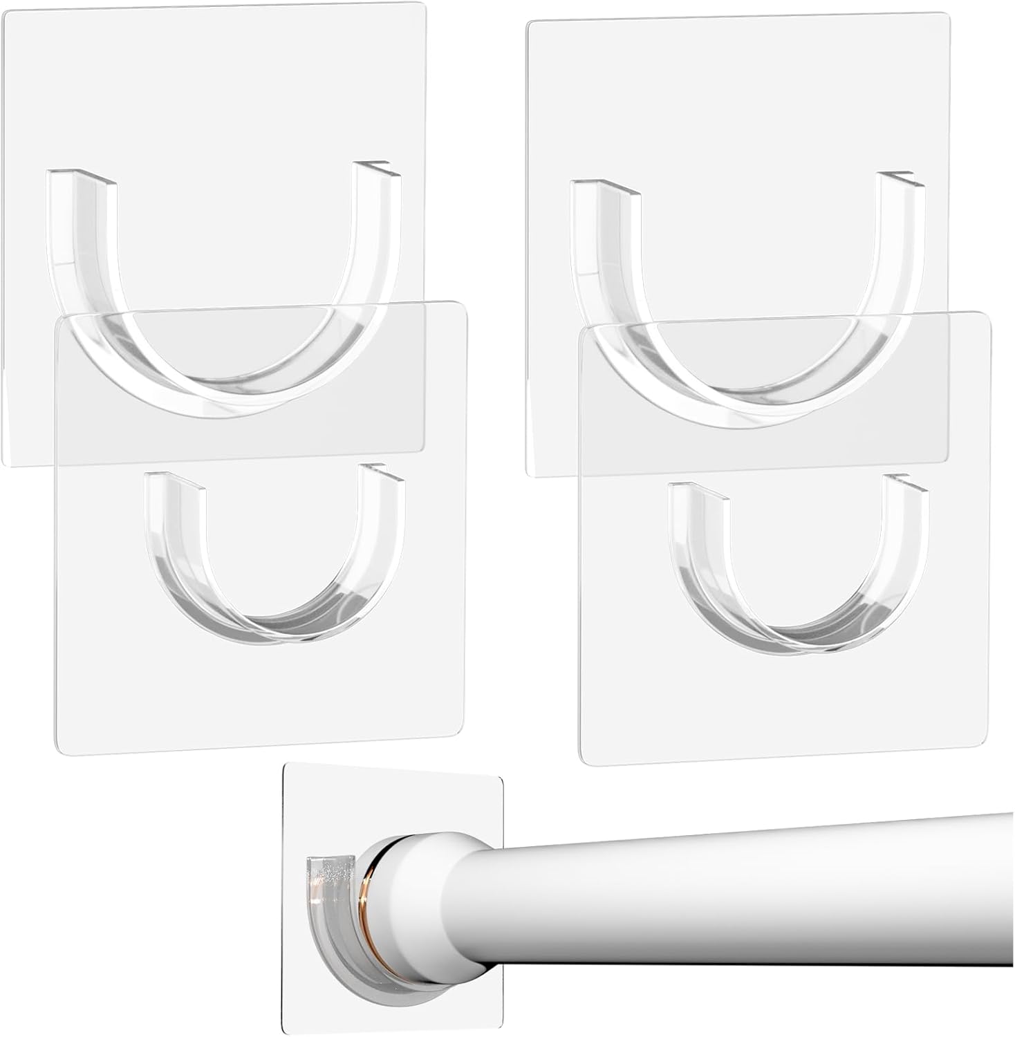 Shower Rod Holder with Strong Adhesive, 4 Pack Shower Curtain Rod Holder for Wall, Tension Curtain Rod Bracket No Drilling, Transparent (Rod not Included)