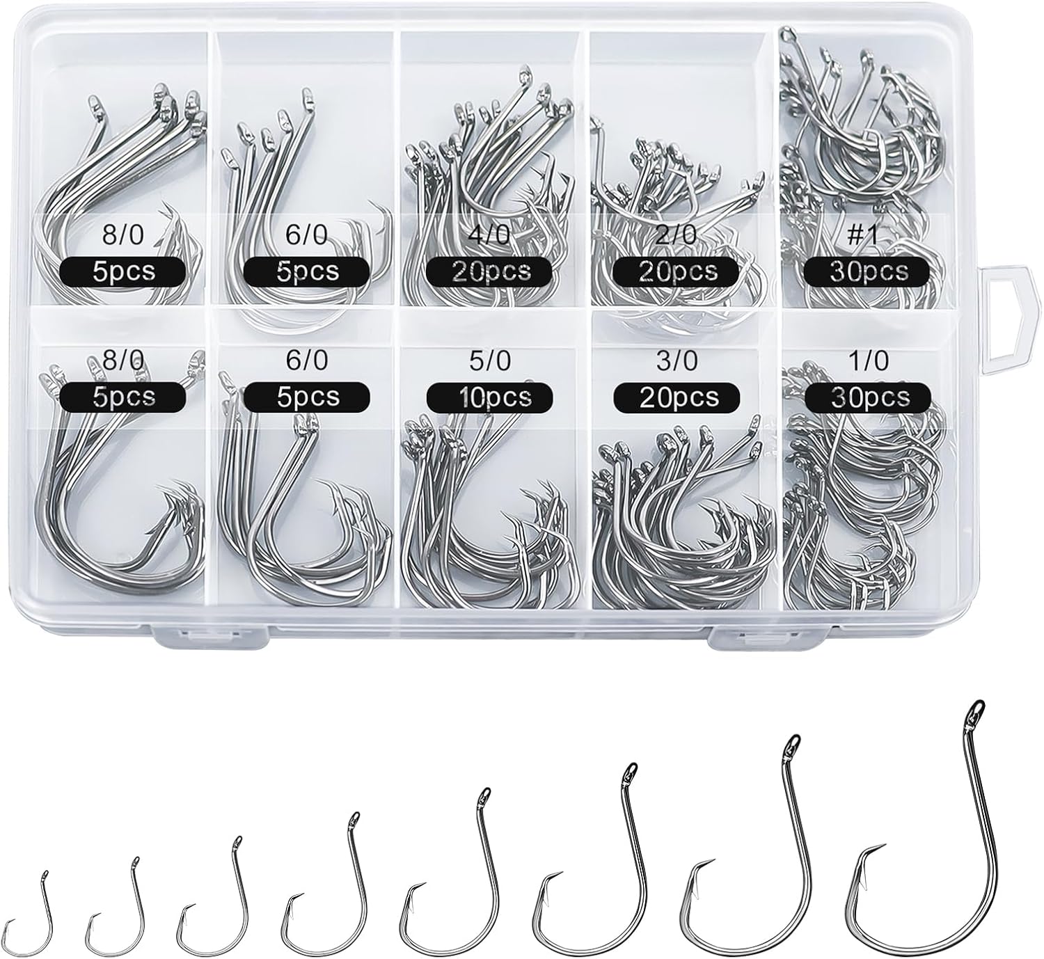 150PCS Circle Hooks, Strong High Carbon Steel Fresh and Saltwater Fishing Hooks, Variety of Different Sizes Circle Hook – Size:#1 1/0 2/0 3/0 4/0 5/0 6/0 8/0