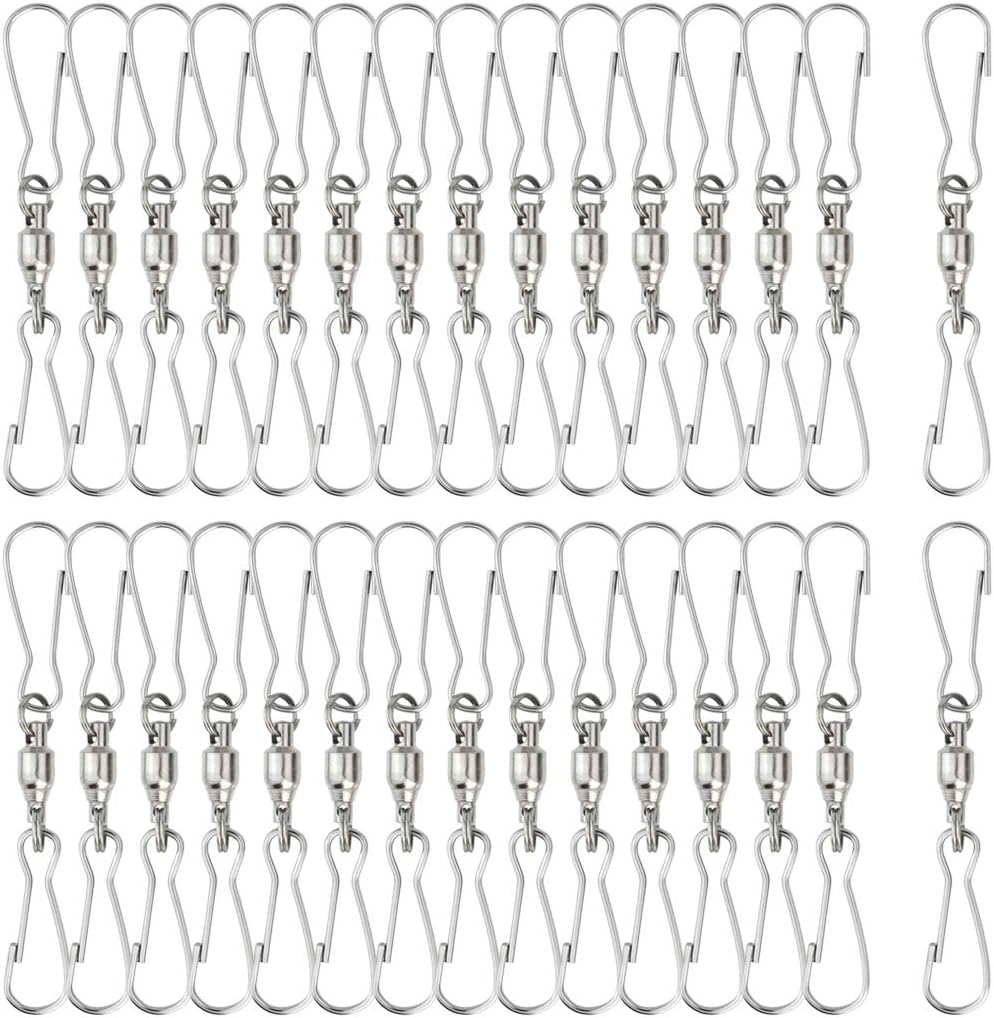 30 Pack Swivel Dual Clips, 2.76″ Length Smooth Spinning Dual Clip Spiral Wind Spinner Hangers Twist Hanging Hooks for Windsocks, Plant, Flower, Bird Feeder, Kites, Lights, Flags, Lanterns, Party