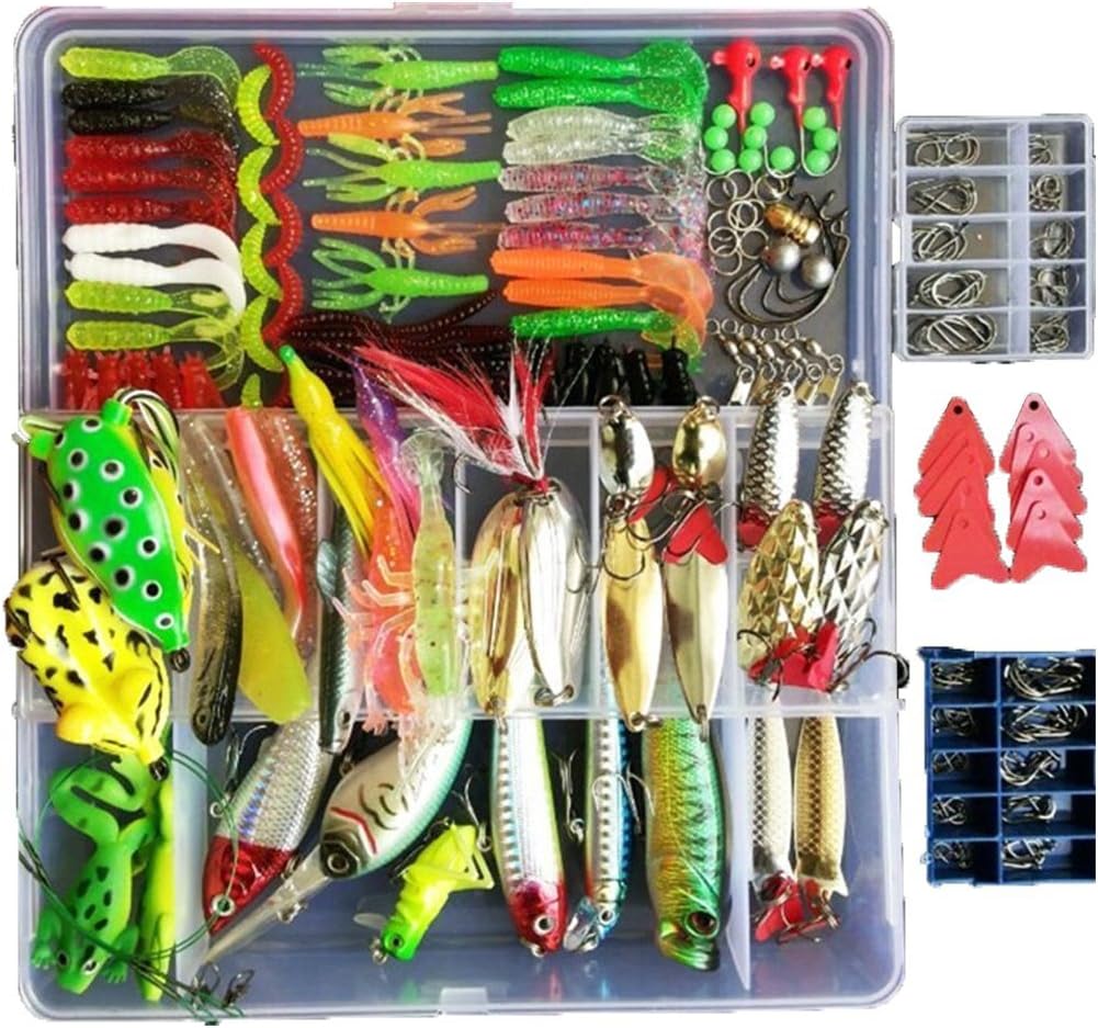 Topconcpt 275-Piece Fishing Lure Kit – Frogs, Spoons, Grasshoppers – for Bass, Trout, Salmon