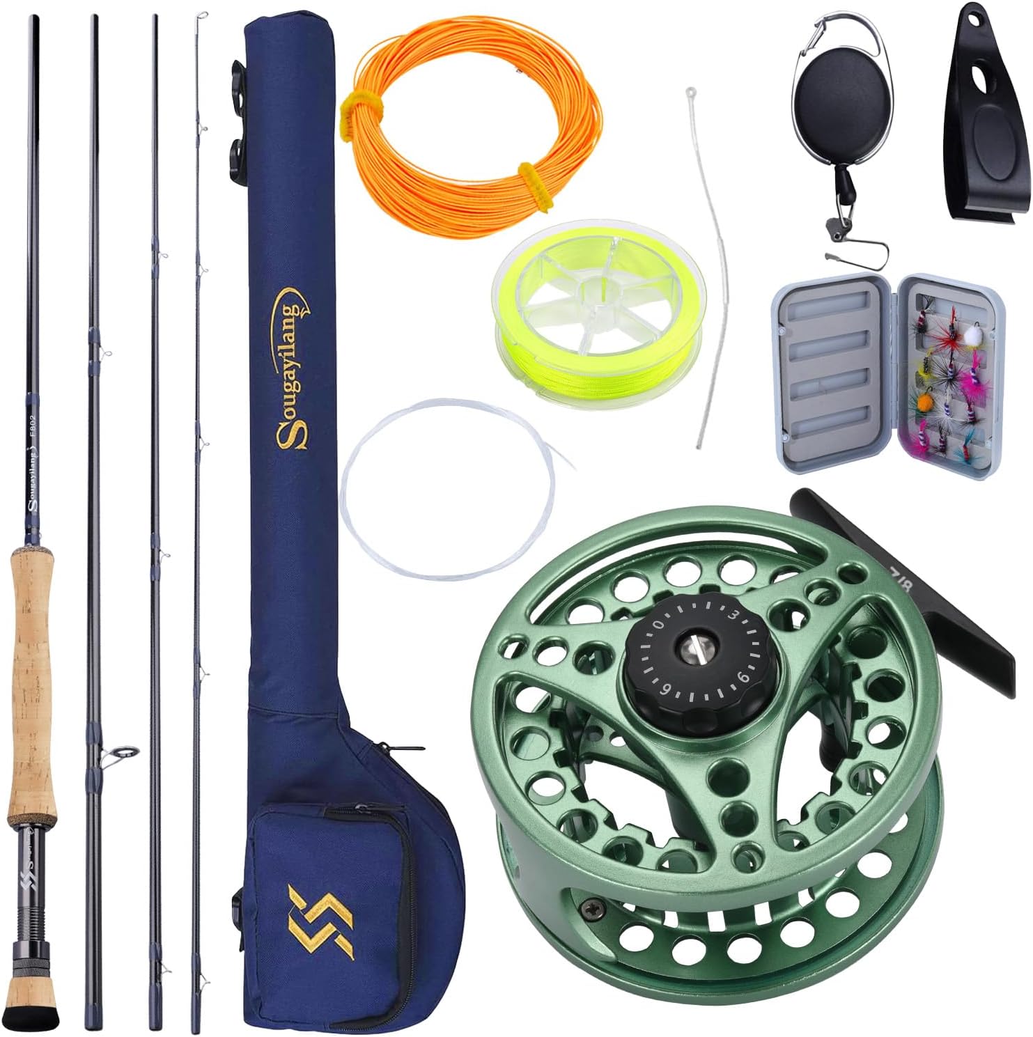Sougayilang 5/6 Weight 9ft Fly Rod, 4-Piece Graphite Rod, Die Cast Aluminum Reel, Carrying Case, Fly Box & Fishing Flies Combo Starter Kit